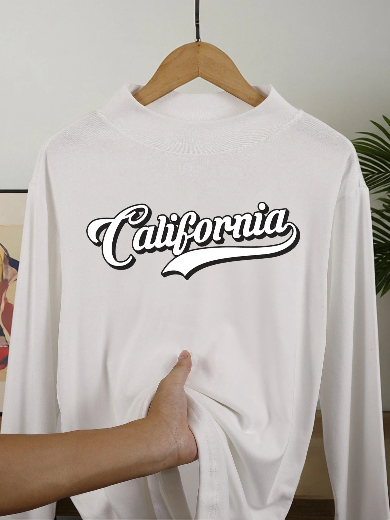 Мужская рубашка с художественным принтом "California Art Letter" – Топ с воротником-стойкой и длинным рукавом