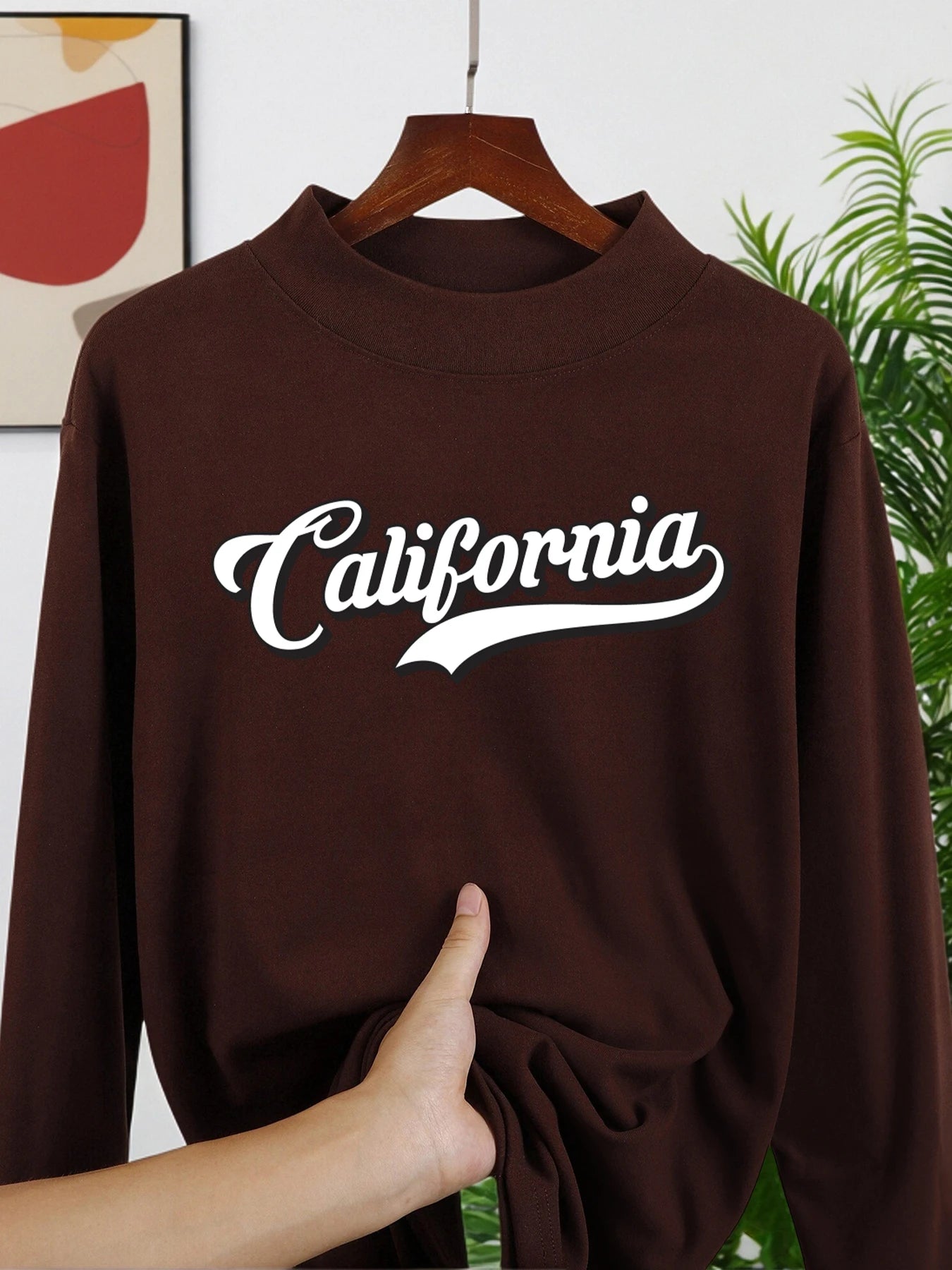 Мужская рубашка с художественным принтом "California Art Letter" – Топ с воротником-стойкой и длинным рукавом