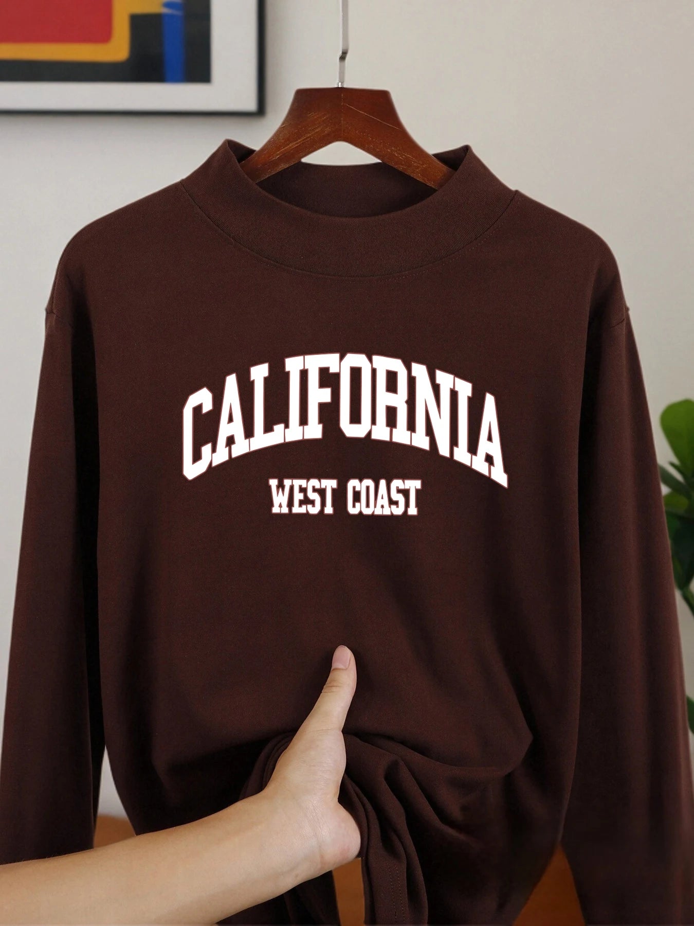 California West Coast Stehkragen-Oberteil – Verdicktes Langarm-Herbstshirt