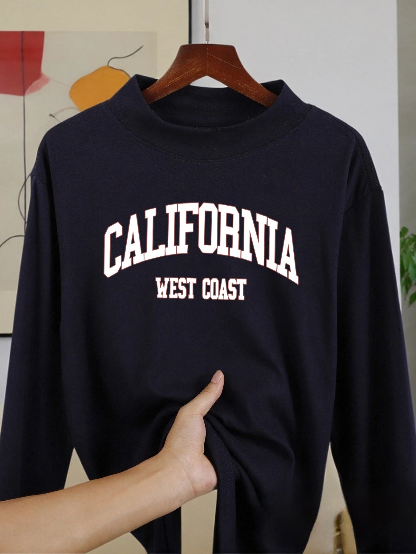California West Coast Stehkragen-Oberteil – Verdicktes Langarm-Herbstshirt