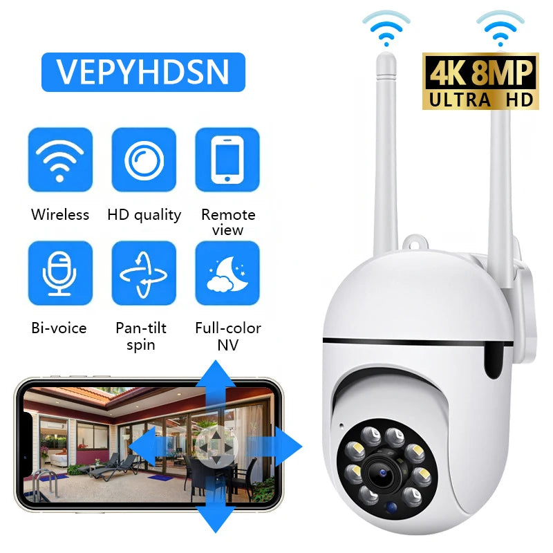 8 Мп 4K Wi-Fi PTZ-камера видеонаблюдения - 4-кратный зум и цветное ночное видение