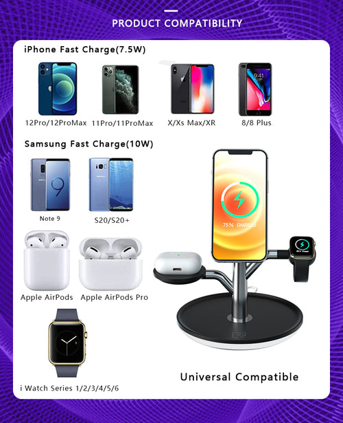 Универсальная беспроводная зарядная подставка для iPhone, Apple Watch, AirPods