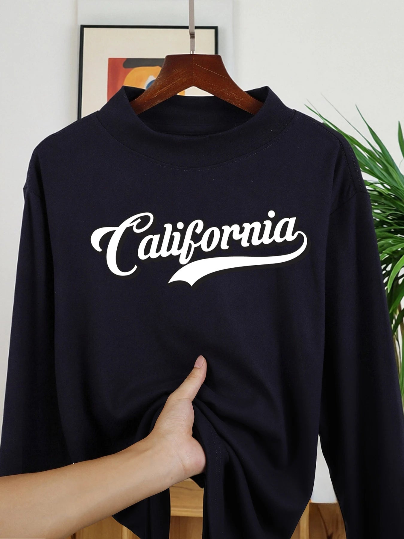 Мужская рубашка с художественным принтом "California Art Letter" – Топ с воротником-стойкой и длинным рукавом