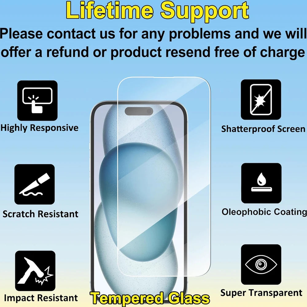 Прозрачная стеклянная пленка для iPhone 17 16 15 Pro Max Защитная пленка для экрана iPhone 11 12 13 14 15 Pro Закаленное стекло iPhone13 Mini 16 Plus